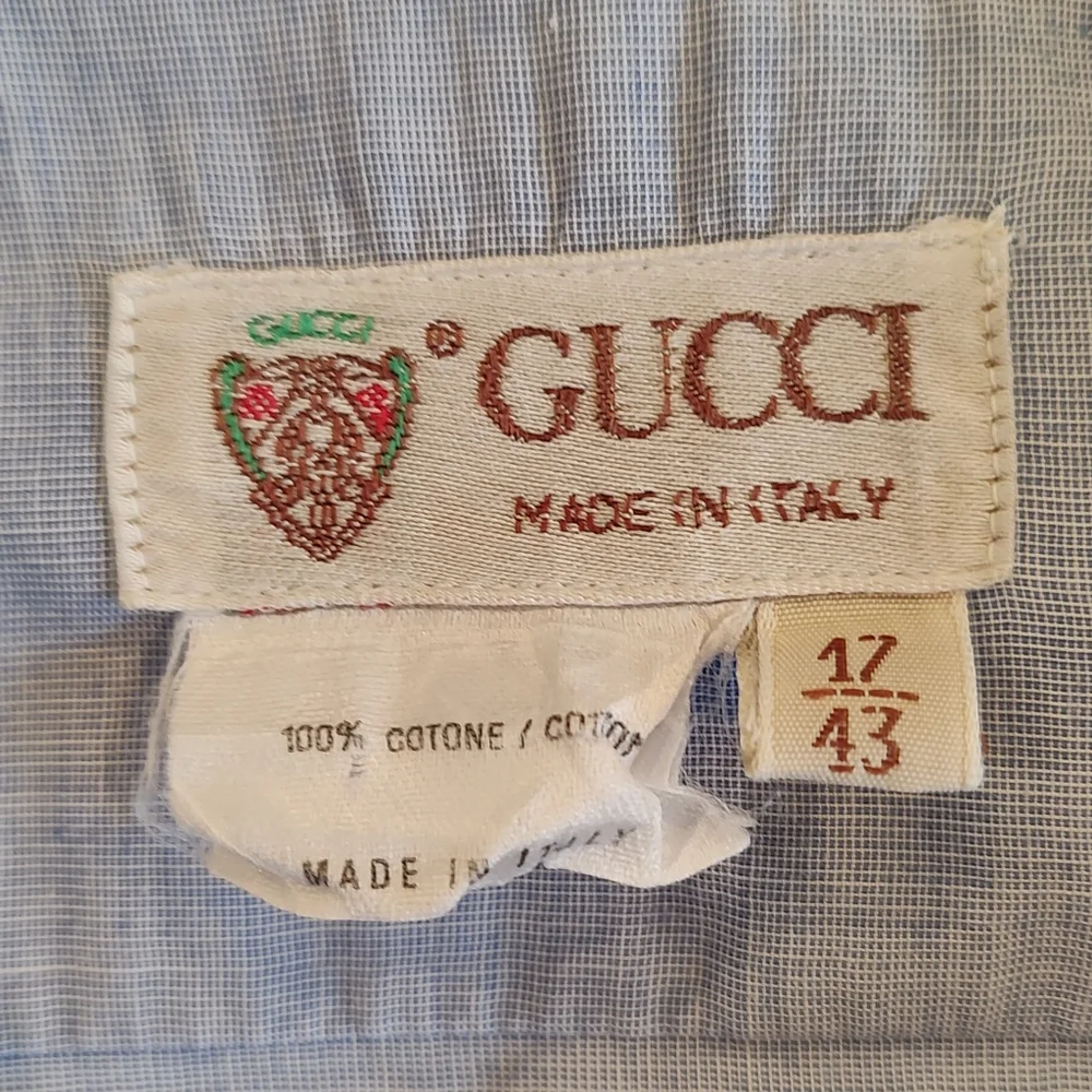 VTG Gucci 80s Blue Double G Oxford Shirt 17 X43 100% Cotton FLAWS